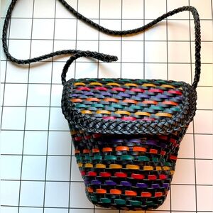 Vintage woven vegan leather bucket bag